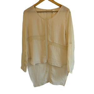 Line & Dot Size Medium Mixed Media Silk Highlow Blouse Nude‎ Tan Laginlook